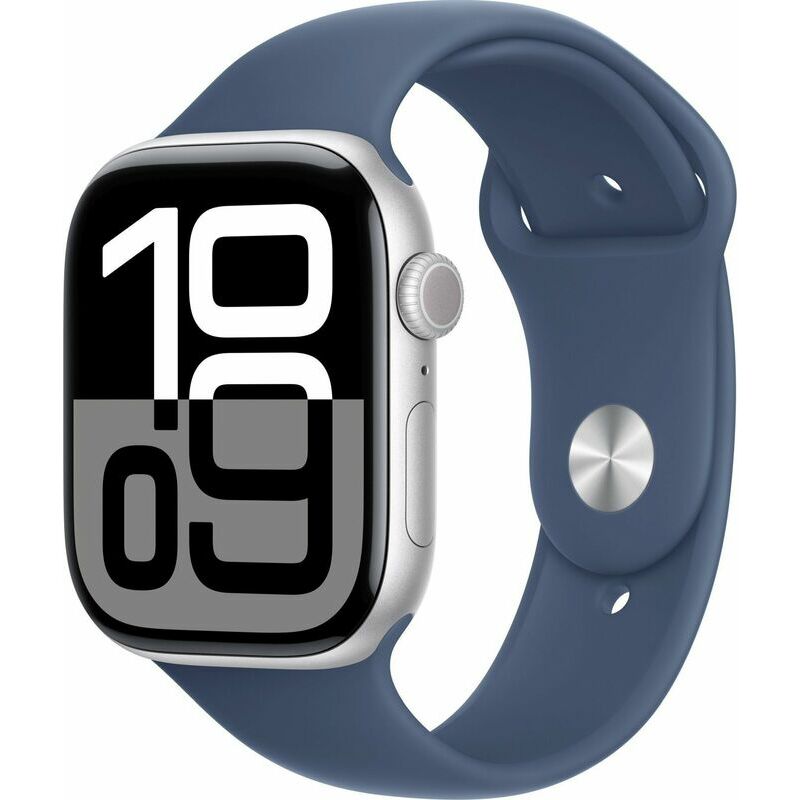 Apple Watch Series 10 GPS 46mm Silver Aluminium Case with Denim Sport Band - M/L MWWM3 EU