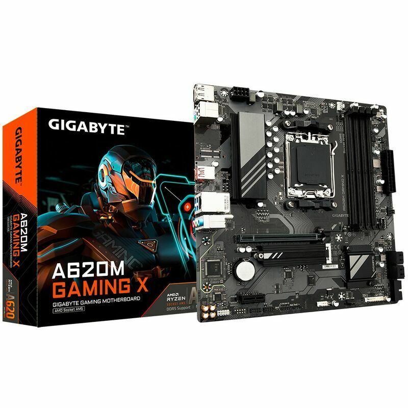 GIGABYTE A620M GAMING X Motherboard - Supports AMD Ryzen 8000 CPUs  8+2+1 Phases Digital VRM  up to 8000MHz DDR5 (OC)  1xPCIe 4.0 M.2  GbE LAN  USB 3.2 Gen 2