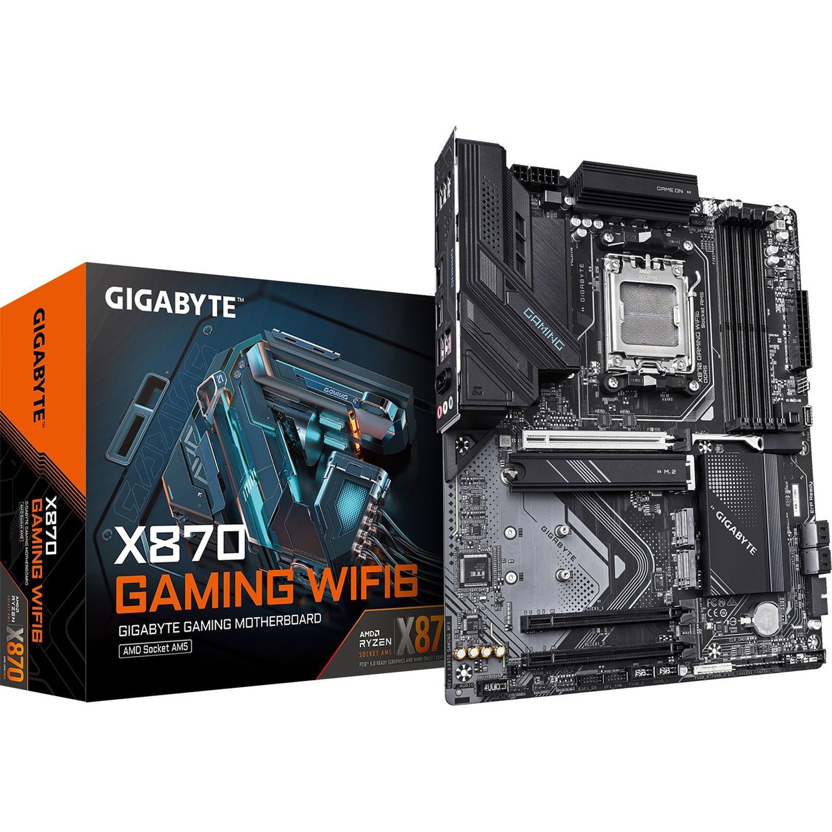 GIGABYTE X870 GAMING WIFI6 Motherboard - Supports AMD Ryzen 9000 CPUs  8+2+2 phases VRM  up to 8000MHz DDR5 (OC)  1xPCIe 5.0 + 2xPCIe 4.0  Wi-Fi 6  2.5GbE LAN  USB 4