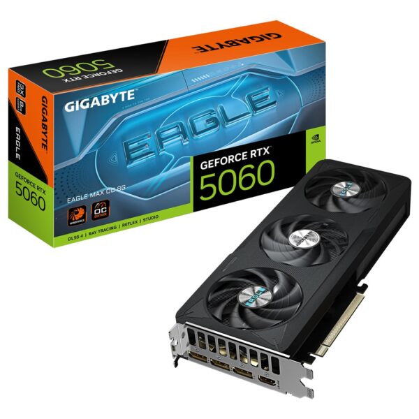 GIGABYTE GeForce RTX 5060 EAGLE MAX OC 8G Graphics Card - 8GB GDDR7  128bit  PCI-E 5.0  2550 MHz Core Clock  3 x DisplayPort  1 x HDMI  NVIDIA DLSS 4  GV-N5060EAGLEMAX OC-8GD 1.0