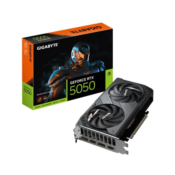 GIGABYTE GeForce RTX 5050 WINDFORCE OC 8G Graphics Card - 8GB GDDR6  128bit  PCI-E 5.0  2587MHz Core Clock  2 x DP  2 x HDMI  NVIDIA DLSS 4  GV-N5050WF2OC-8GD
